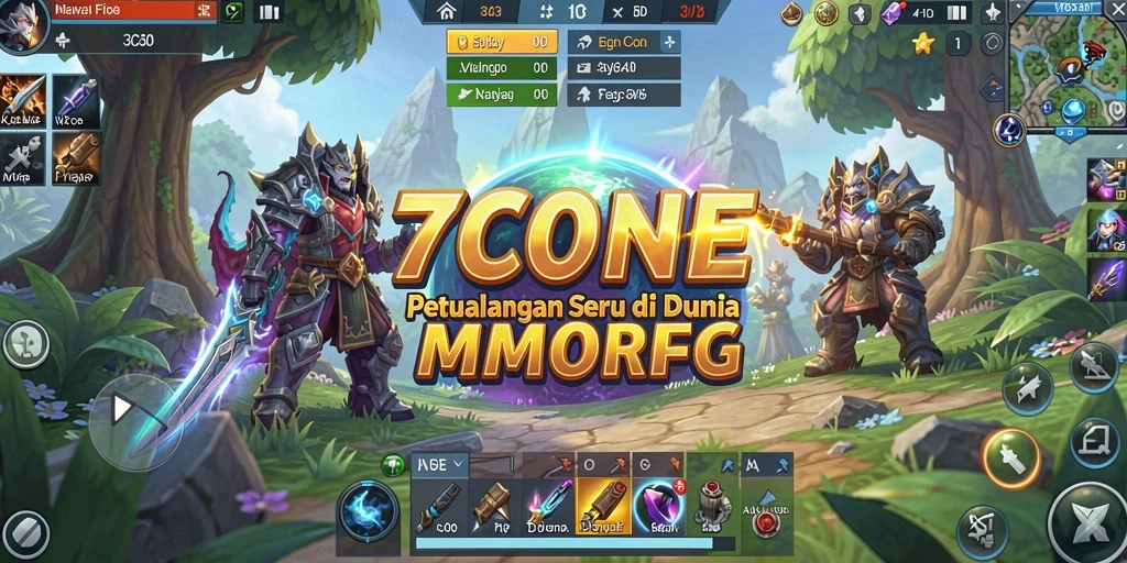 Tampilan gameplay 7CONE dengan pertarungan seru dan pemandangan menakjubkan.