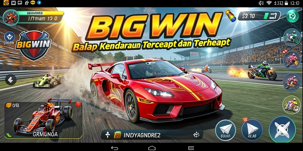 Screenshot gameplay BIGWIN menampilkan balapan yang seru dan mendebarkan.