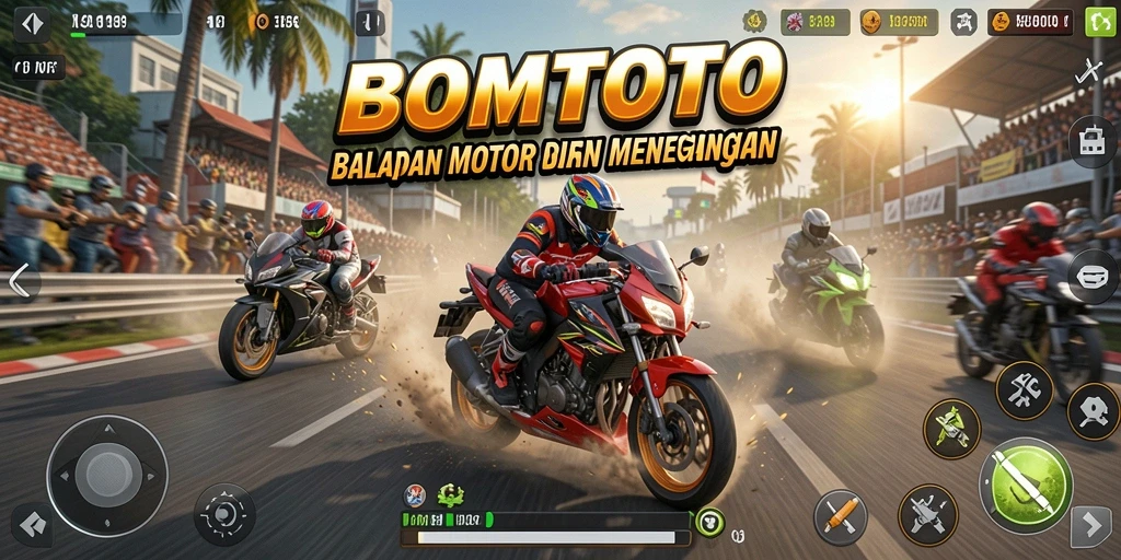 Tampilan gameplay menarik dari BOMTOTO saat balapan motor.