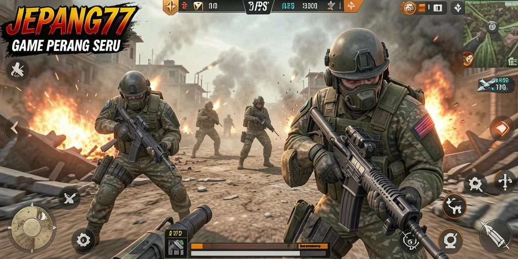 Screenshot gameplay seru dari JEPANG77 menunjukkan aksi tembak-tembakan yang mendebarkan.