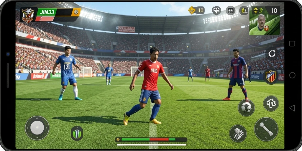 Tampilan gameplay JIN33 dengan aksi sepak bola yang mendebarkan.
