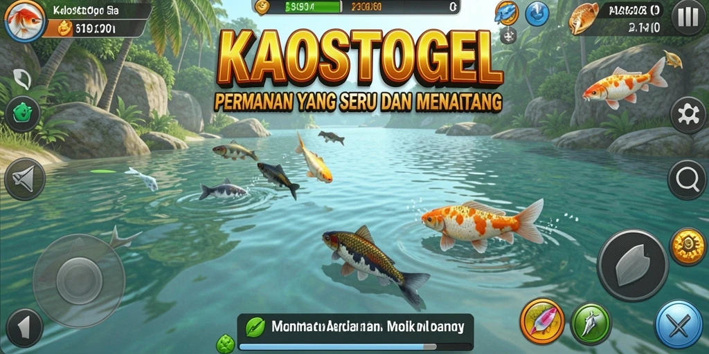 Screenshot gameplay KAOSTOGEL menampilkan aksi memancing yang mendebarkan.