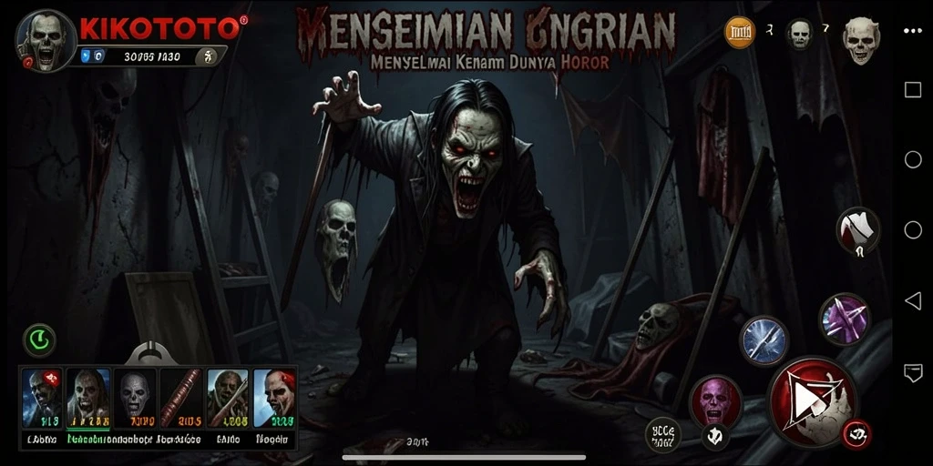 Menampilkan aksi menakutkan dari gameplay KIKOTOTO dalam suasana horor.